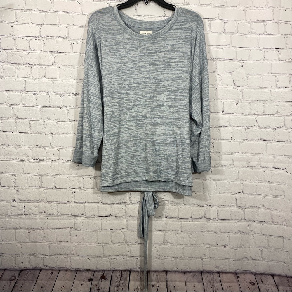 Lucky Brand Womens Shirt Large Gray Heather 3/4 Cuffed Sleeve Back Tie Knit